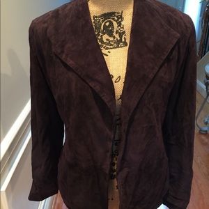 Eileen Fisher plum suede open blazer jacket